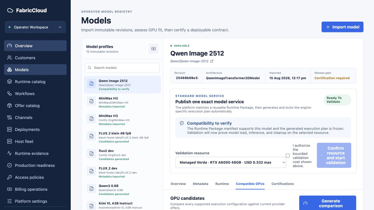 Operator selecting an exact validation resource and reviewing its cost