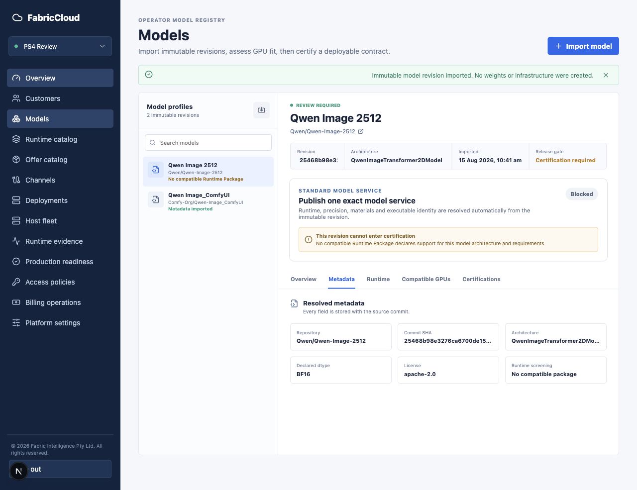 Publication remains blocked when no compatible Runtime is available