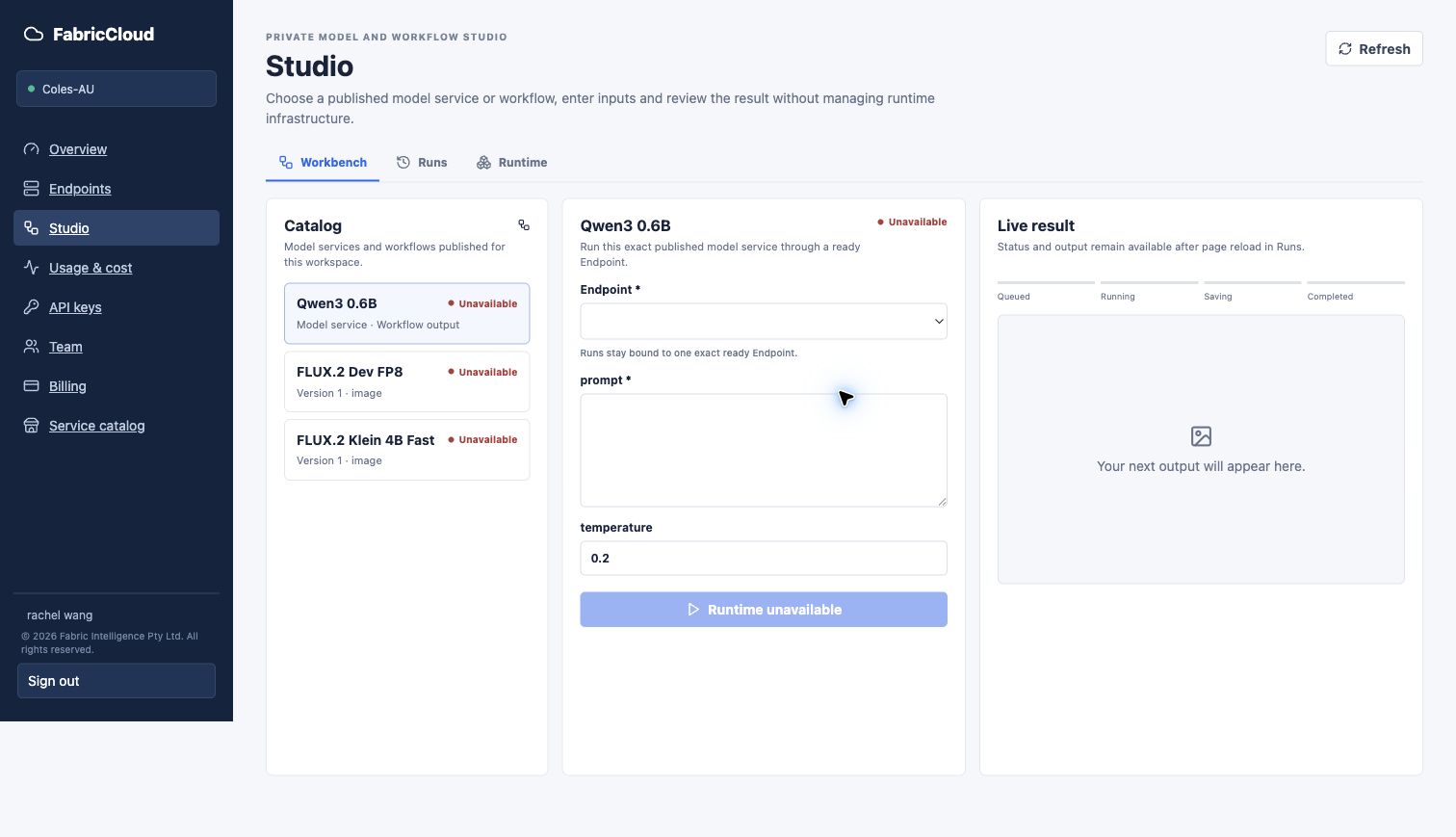 Complete Studio layout while runtime is unavailable