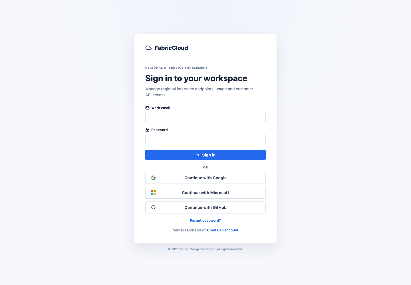FabricCloud 公网登录页